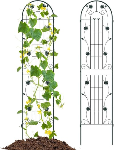 KOMFOTTEU 2 delig rankrooster van metaal, klimhulp, 220 cm hoog, inkijkbescherming tuin, rozenspalier, ranknet, klimrooster, balkon, klimhulp voor klimplanten (groen, 2 stuks, 220 x 50 cm)