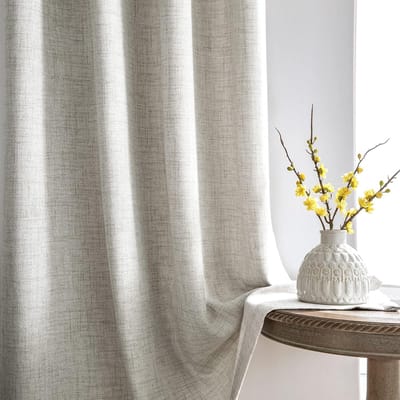Famanu - Gordijnen met plooiband, natuurlijke linnenlook, halfvrije gordijnen, set van 2, 225 x 140 cm
