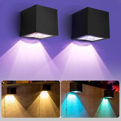 Verlichting voor Buiten: 2 Stuks Solar Wandlampen met Warm Wit en Kleurenverandering, Waterdicht IP65, Tuin, Terras, Trappen