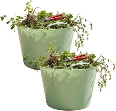 Flexibele kuip / emmer - 2x - mintgroen - 15 liter - kunststof - 35 x 28 cm - met handvatten