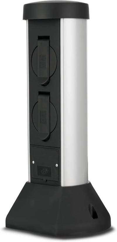 Buitenstopcontact met 2 Geaarde Aansluitingen - Tuincontactdoos 3500W, IP44, Hoogte 36cm, 2m Kabel