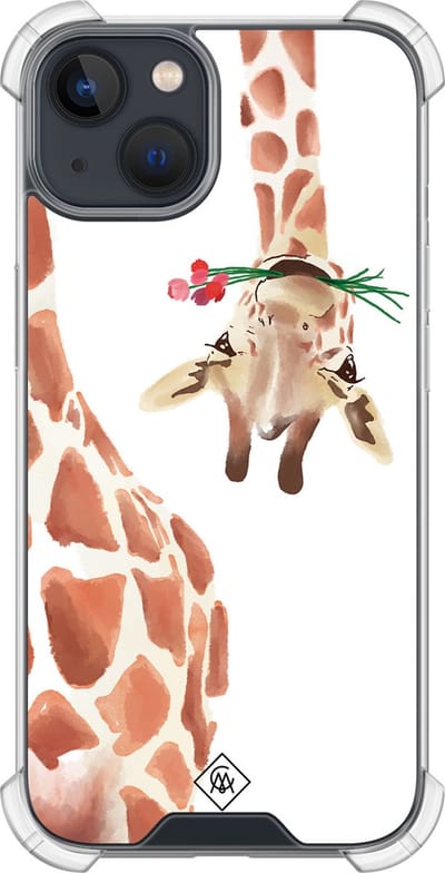 Casimoda® hoesje - Geschikt voor iPhone 13 Mini - Giraffe - Shockproof case - Extra sterk - TPU/polycarbonaat - Bruin/beige, Transparant
