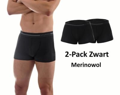 Brubeck Heren Boxershort 2-Pack Zwart – Naadloos Merinowol Ondergoed – Comfort Wool - M