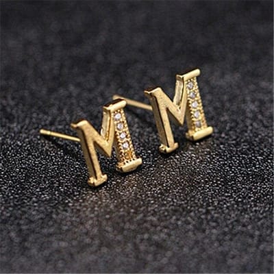 26 Letter Oorknopjes Voor Vrouwen Alfabet Goud Initiaal Oorbel Strass Sieraden Kleine Oorbellen Letters Brinco Pendientes black