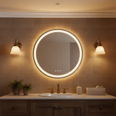 Auralum max - 50CM Ronde Badkamerspiegel Frameloos met LED Verlichting - Dimbaar - Anti-Condens - 3000K/4500K/6500K - Warm/Neutraal/Koud Wit - 50ø cm