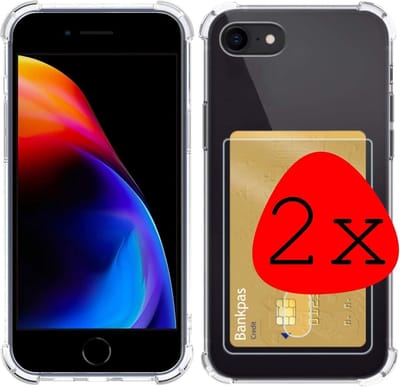 Hoesje 2 Stuks - Geschikt voor Apple iPhone 7 - Met Pashouder en Kaarthouder - Telefoon Hoes Shockproof - Siliconen Case - Back Cover - Shock Proof - Pasjes Houder - Transparant