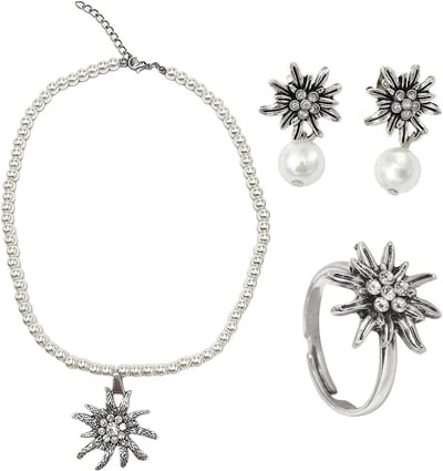 Traditionele Beierse Sieraden Set met Strass: Halsketting en Kostuumaccessoires voor Vrouwen, Perfect voor Oktoberfest en Dirndl Outfits