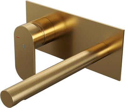 Brauer Gold Edition inbouw wastafelmengkraan met rechte uitloop en afdekplaat model C2 goud geborsteld PVD