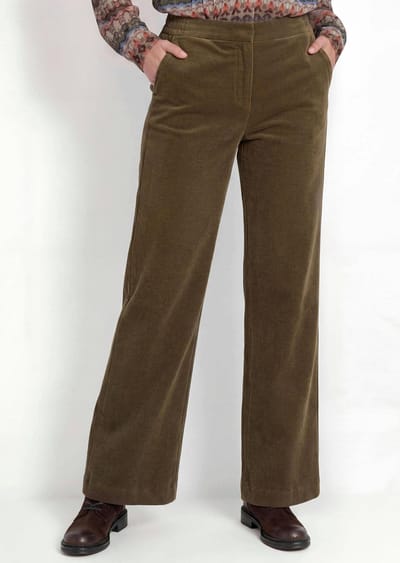 Wijde corduroy broek VERA met elastische tailleband - kaki - Gr. 19 van Goldner Fashion