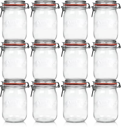 Le Pratique 1000ml Weckpotten Set (12x 1000ml) | OP=OP VOORDEELSET | 12 Weckpotten van 1000 ML | Premium A-kwaliteit | Robuust en Voedselveilig | Ideaal als voorraadpot, inmaakpot of conserveerpot | Made in France