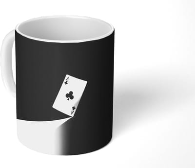 Mok - Koffiemok - Speelkaart - Klaver - Abstract - Zwart - Mokken - 350 ML - Beker - Koffiemokken - Theemok
