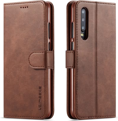 Bookcase Geschikt voor Huawei P30 - Donkerbruin - Pasjeshouder - Portemonnee Hoesje