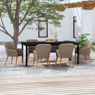 vidaXL - 7-delige - Tuinset - met - kussens - bruin