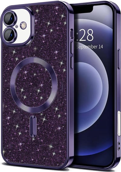 Hoesje geschikt voor Apple iPhone 16 Plus - Techsuit Luxury Glitter Back Cover - Geschikt voor MagSafe - Donkerpaars