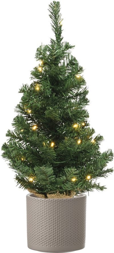 Bellatio Decorations Volle kunst kerstboom - 75 cm - 35 warm witte LEDs - inclusief taupe bloempot - 81 zachte PVC tips