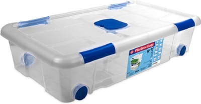 Hega Hogar opbergbox met deksel en wieltjes - 30L - kunststof - transparant - 73 x 41 x 17 cm