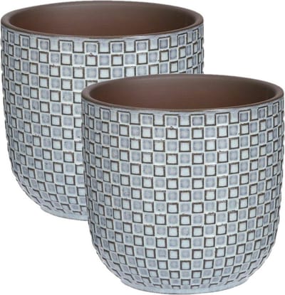 Mica Decorations - 2x stuks - Plantenpot/bloempot - Keramiek blauw - D13,5/H13 cm