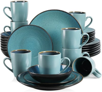 Serviesset - 8 Persoons Servies - Porselein - Diner- en Dessertborden, Kommen en Kopjes - 32-delige Set - Groen