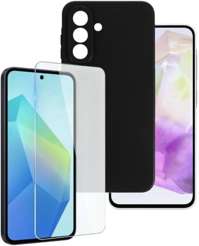 Soft Back Cover Hoesje Geschikt voor: Samsung Galaxy A36 Silicone Zwart + 1x Tempered Glass Screenprotector - ZT Accessoires