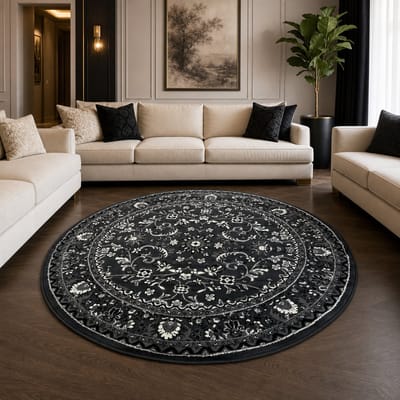 Muratap Nain klassiek rond vintage oosters vloerkleed antraciet 240 cm rond