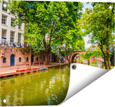 Gards Tuinposter Oudegracht in Utrecht - 50x40 cm - Tuindoek - Tuindecoratie - Wanddecoratie buiten - Tuinschilderij
