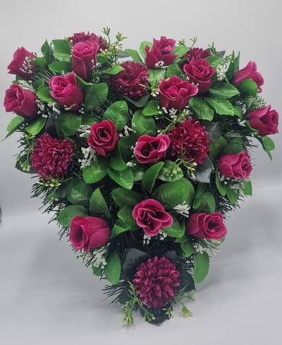 Bloemstuk - W932-11/ W847-59 - Hart - Roos - Chrysant - Paars - 40cm - Verzwaard - Buigzaam - Grafdecoratie