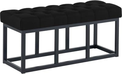 CLP Amun Halbank - Zitbankje met Chesterfield Knoopstiksels - Garderobebank - Bedbankje - Zwart Metalen Frame - 100 cm - zwart