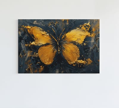 Canvas Schilderij - Gouden Vlinder - Kunst - Olieverf - Wanddecoratie - 60x40x2 cm