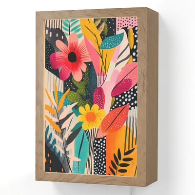 Wandlamp 20x30 cm - Oplaadbaar - Schilderij - Abstract - Bloemen - Roze - Wandlampen binnen woonkamer - Slaapkamer lamp met kabel - Decoratieve nachtlamp - Vloerlamp snoer