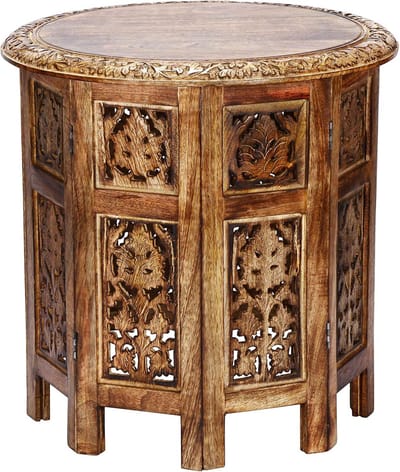 Opvouwbare Kleine Massief Houten Bijzettafel Rond ø 45cm - Marokkaanse Stijl voor Oosterse Decoratie