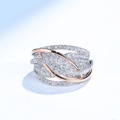Goud en Zilver Verweven Mesh Ingezette Zirkoon Dames Verlovingsring Lief en Romantisch Hoge Kwaliteit Legering Dames Sieraden 6 gray