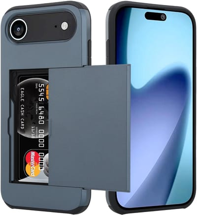 ShieldCase kaarthouder case met slider geschikt voor iPhone Air (donkerblauw) – stevig hoesje met pasjeshouder, premium bescherming en strak design