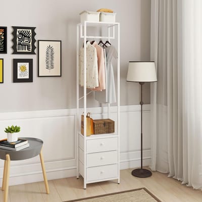 Famanu - Kapstok met lade en kledingstang 179x39x29 cm wit