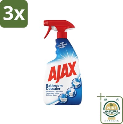 3 x Ajax Badkamerspray 750 ml - Grootverpakking - Badkamerontkalker - Ontkalker Spray - Hardnekkig Vet Verwijderen - Kalkaanslag Voorkomen - Badkamer Reinigen