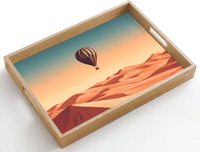 Dienblad hout 50x35 cm - Schootdienblad - Luchtballon - Woestijn - Zonsondergang - Blauw - Borrelplank rechthoek - Plateau dienbladen