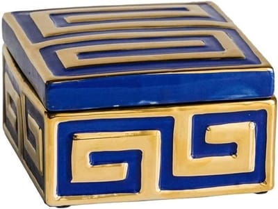 Sieradendoos Keramiek - Opbergdoosje Decoratie - Juwelen Organiseren - Goudkleurige Rand - 16x16x9cm - Donkerblauw