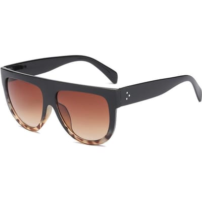 Lunettes de soleil à monture plate Vintage Grande monture Femmes Hommes Rivets Lunettes de soleil UV400 Noir Léopard Tendance Lunettes de soleil