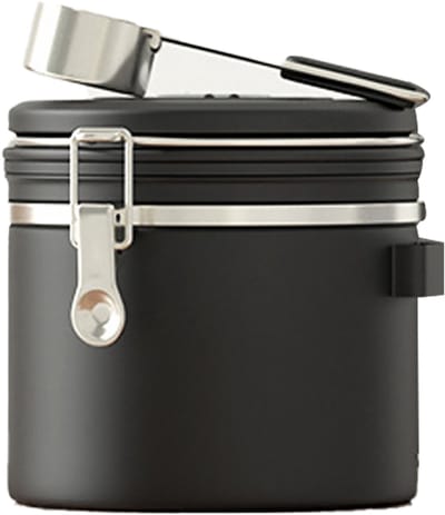Koffiebewaarblik - Luchtdicht RVS Koffiecontainer met Datumtracker & Schepje - Geschikt voor Gemalen Koffie & Bonen (1800ml) - Zwart