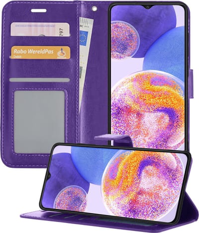 Hoesje - Geschikt voor Samsung Galaxy A23 - Luxe Bookcase - Walletcase Hoes - Portemonnee - Cover - Telefoonhoes - Paars