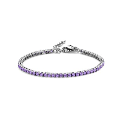 New Bling 9NB-1220 Zilveren Tennisarmband met Zirkonia Steentjes 3mm - Paars - 16,5+3cm - Rhodium - Zilver
