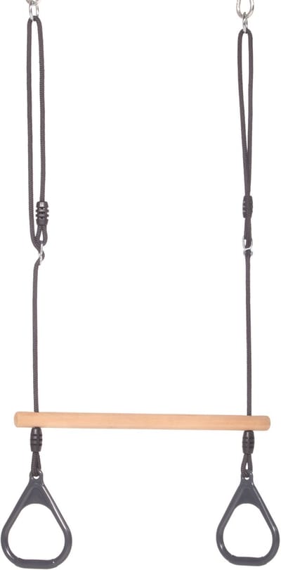 Houten Ringtrapeze met Kunststof Ringen Antraciet en BR Touw Zwart