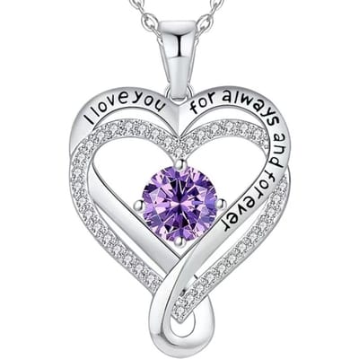 Lumici® Exclusive | Hart In Hart Ketting V3 - Zilveren Hartjes Ketting - S925 Sterling Zilver - Paarse CZ Kubieke Zirconia - Valentijn Cadeau - Cadeau Voor Haar - Moederdag Cadeau - Dames Ketting - Liefde - Tijdloos Design