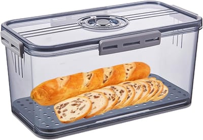 Broodtrommel - Vershouddoos - Brood bewaren - Instelbaar luchtventiel - 335 x 185 x 12 cm - Geel grijs