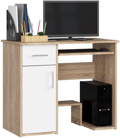 Bureau JAY met 1 Lade / Computerbureau / Computer Tafel / Bureautafel / Sonoma Eik - Wit / 90 x 74 x 50 cm