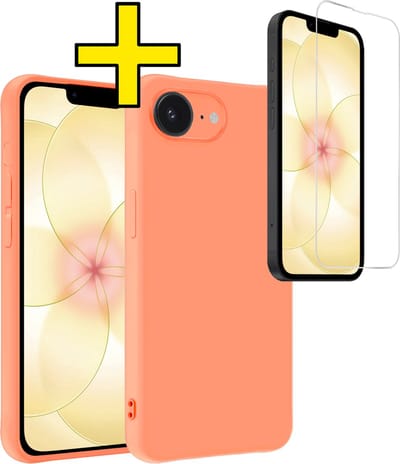 Hoesje - Met Screenprotector - Geschikt voor Apple iPhone 17e - Sterk & Shockproof - Back Cover - Siliconen Case - Telefoon Hoes - Telefoonhoesjes - Perzik