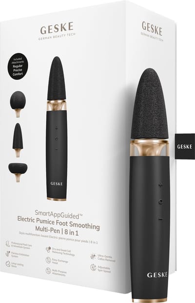 GESKE Electric Pumice Foot Smoothing Multi-Pen | 8 in 1 | Elektrische Voetvijl & Exfoliator | 3 Puimsteen Opzetstukken | Voor Zachte Voeten | Geavanceerde Eeltverwijdering | Voor je Pedicureset