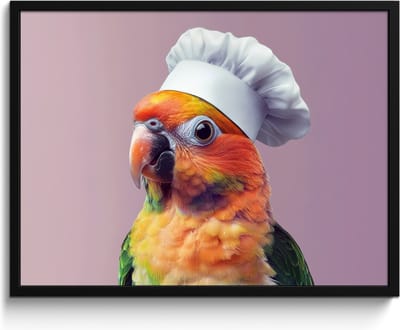 Fotolijst inclusief poster - Posterlijst 80x60 cm - Posters - Papegaai - Koksmuts - Nieuwsgierig - Vogel - Foto in lijst - Keuken decoratie muur - Wanddecoratie accessoires - Muurdecoratie - Schilderijen