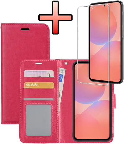 Hoesje - Met Screenprotector - Geschikt voor Samsung Galaxy A36 - Luxe Pasjeshouder - Bookcase Portemonee - Flip Case - Kunstleer Book Case - Flipcase - Book Cover - Walletcase - Portemonneehoes - Donkerroze