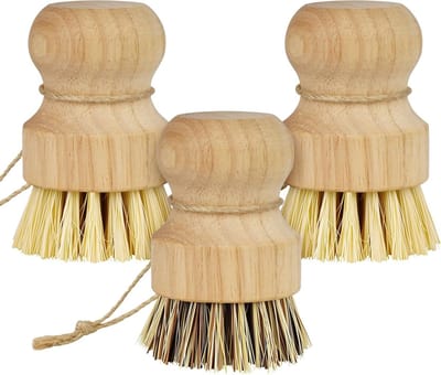 Ronde Houten Afwasborstel, Duurzame Keukenborstel van Natuurlijke Sisal voor Borden, Pannen en Groenten - Set van 3 voor Eenvoudig Schoonmaken