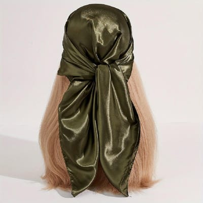 Effen Grote Bandana Klassieke Satine Vierkante Sjaal Dames Imitatie Zijde Neckerchief Winddichte Sjaal Hoofddoek Haaraccessoires 90x90cm black